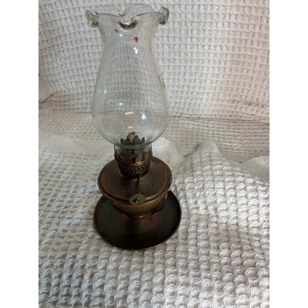 Vintage Artic Miniature Copper Oil Lamp Hurricane Lantern Small Copper Clear